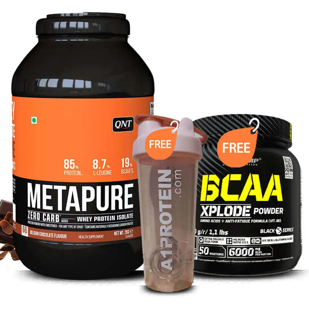 QNT Metapure 2kg Belgian Chocolate + Bcaa explode powder & Shaker